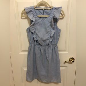 Madewell chambray ruffle bib mini dress size 2